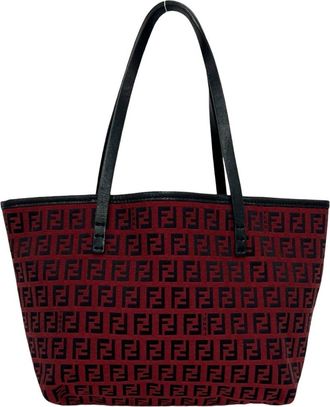 Fendi Black Red Color Canvas Leather Handbag Pouch Tote Bag (Pre-Owned)