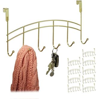 Relaxdays Relaxdays Set of 10 Hanging Coat Racks, 6 Door Hooks, Convenient Storage, Hallway, Bedroom or Bathroom, 20x40x9 cm, Gold
