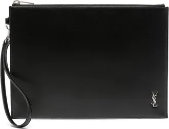 Saint Laurent Cassandre leather pouch - unisex - Calf Leather - One Size - Black