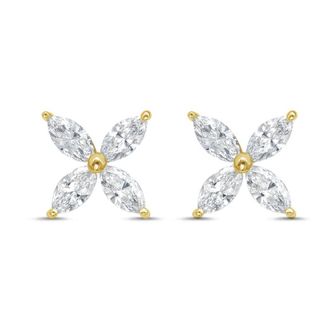 Diana M. Jewels 14kt Yellow Gold 1.00 cts Lab Grown Marquise Diamond Flower Stud Earrings