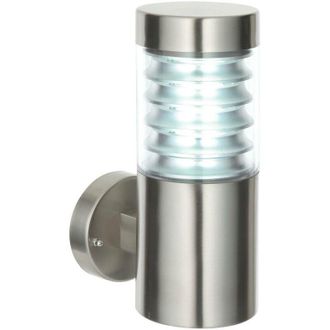 Endon Lighting Equinox - 1 Light Outdoor Wall Light Clear Polycarbonate, Marine Grade Brushed Stainless Steel IP44, E27 - Endon