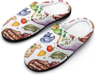 Generic Steak Meat Barbecue Mens Slippers Slip On Comfortable Fleece Cotton House Shoes Winter