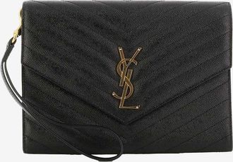 Saint Laurent Clutch aus gestepptem Grain-de-Poudre-Leder Cassandre