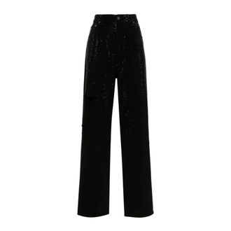 Golden Goose Zwarte Kristalversierde Denim Jeans - Dames - Straight fit broeken - Zwart - W27 - Denim - Broeken