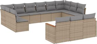 vidaXL Juego De Sof&aacute;s Jard&iacute;n Con Cojines Beige Mezcla 13 Pzas Rat&aacute;n Pe Vidaxl