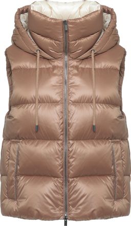 PESERICO Brown Sleeveless Hooded Quilted Down Jacket