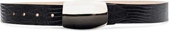 L'agence Milou Domed Belt in Black Lizard Embossed at Nordstrom, Size Xx-Small