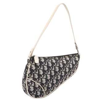 Dior Vintage Saddle Diorissimo Canvas Gray Canvas Handbag (Pre-Owned)