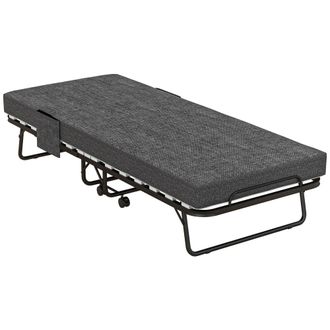 HOMCOM Folding Bed With Mattress Foldable Guest Bed On Wheels W/ Cover Dark Grey | TJ Hughes