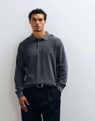 Carhartt Work in Progress maglia rugby a maniche lunghe in waffle lavata nera-Nero