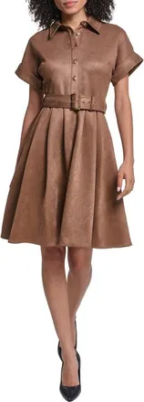 Karl Lagerfeld Belted Faux Suede Shirtdress in Cappuccino at Nordstrom, Size 10