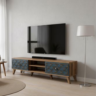 Dmora Mueble Para Tv Albonese, 2 Estantes, 4 Compartimentos, 2 Puertas, 180x35x44h Cm, Color Nogal Marr&oacute;n