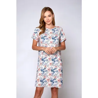 iCollection Tropical Floral Short Sleeve Nightshirt in Cream at Nordstrom, Size X-Small