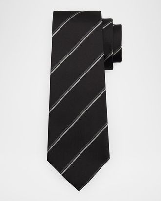 Saint Laurent Men & apos;s Woven Diagonal Stripe Silk Tie