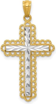 Diamond2Deal 14k Yellow Gold Yellow Gold Rhodium Diamond Cut Cross Pendant