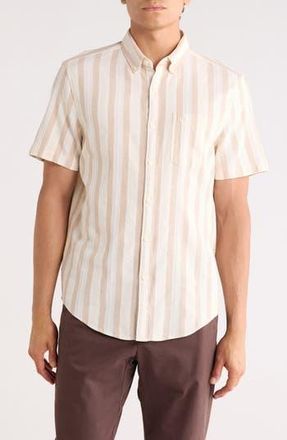 Original Penguin Stripe Cotton Button-Up Shirt in Birch at Nordstrom Rack, Size Xx-Large