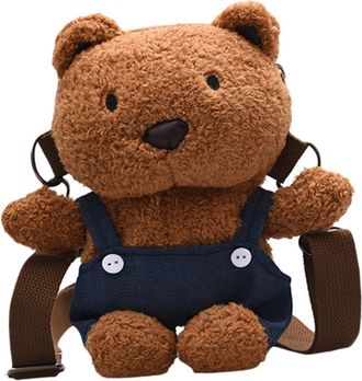 Frcolor Plush Bear Shoulder Bag Crossbody Bag for Women Adjustable Strap 20x22x10cm Cute Cartoon Style for Daily Use Random Color