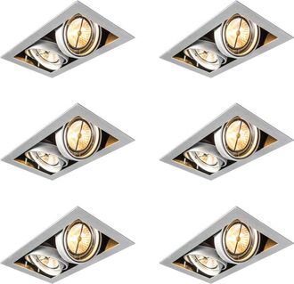 QAZQA Set of 6 Recessed Spotlights Steel AR111 Adjustable 2-Lights - Oneon