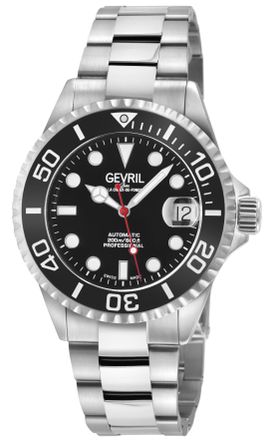 Gevril Group Mens Wall Street Black Enamel Dial, Ceramic Bezel, 316L Stainless Steel Bracelet Watch. - Silver - One Size