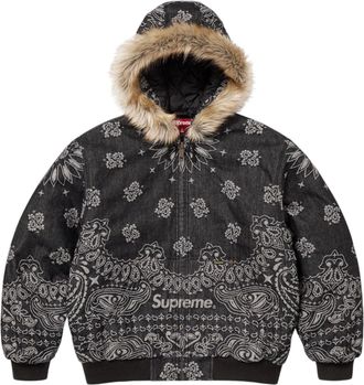 SUPREME Bandana Jacquard Denim Hooded Work Jacket Black SS25J42-BLACK