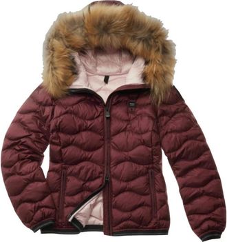 Blauer Hooded Fur Trimmed Wave Quilted Jacket - Dames - Gewatteerde jassen - Rood - L - Nylon - Jassen