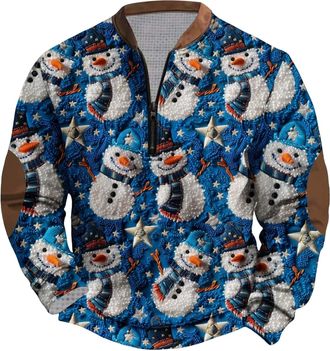 Generic Christmas Jumpers for Men 1/4 Zip Ugly Christmas Sweatshirt Pullover Mens Long Sleeve Crew Neck Funny Printed Xmas Jumper Warm Cosy Xmas Sweatshirts T