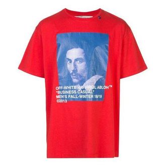 Off-white Mens Off-White Bernini Logo Printing Short Sleeve Loose Fit Red T-Shirt OMAA038G191850152030