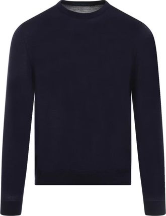 Kiton Blauwe wollen trui met ronde hals - Heren - Ronde hals truien - Blauw - L - Wol - Truien & Vesten