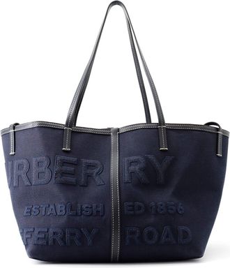 Burberry Navy Black Canvas Leather Handbag Tote Bag (Pre-Owned)