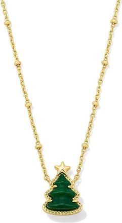 Kendra Scott Holiday Tree Short Pendant Necklace in Gold Green Quartzite at Nordstrom