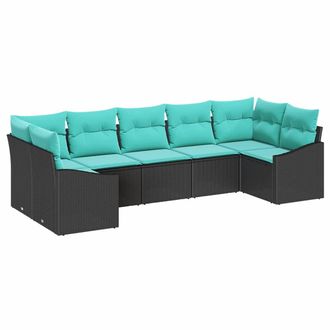 vidaXL Juego De Sof&aacute; Con Coj&iacute;n 7 Pcs Negro Rat&aacute;n Sint&eacute;tico Vidaxl