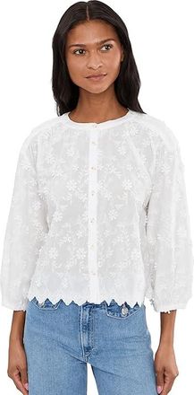 Mod-o-doc 3/4 Sleeve Crew Neck Lace Top Womens Clothing White : LG (US 12-14), Cotton
