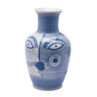 Schubiger M&ouml;bel Vase Gesicht Weiss,blau H: 38 cm