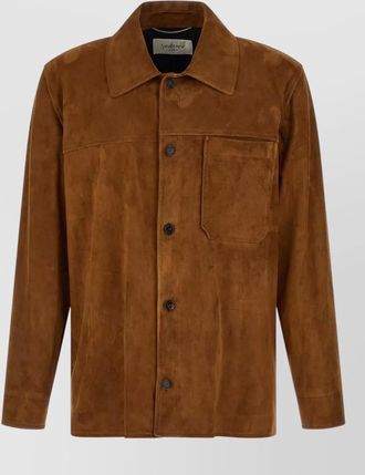 Saint Laurent suede overshirt chest pocket long sleeves collar