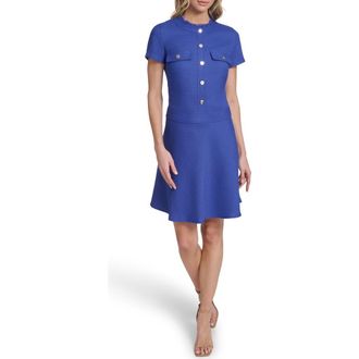 Tommy Hilfiger Novelty Woven Fit & Flare Dress in Pro Blue at Nordstrom Rack, Size 14
