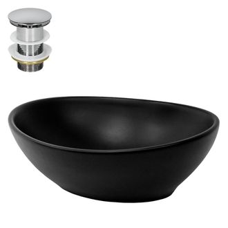 ML Design Lavabo ba&ntilde;o de cer&aacute;mica negra ovalado con juego de drenaje