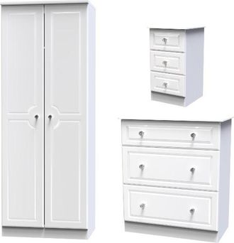 Welcome Furniture Lisbon Ready Assembled 3 Piece Bedroom Furniture Set - White Gloss & White - Welcome Furniture | TJ Hughes