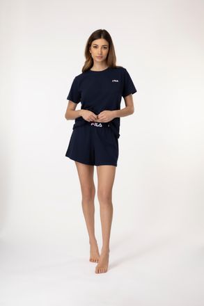 Fila Shorty FILA, Damen, Gr. XL, blau (navy), Jersey, Obermaterial: 100% Baumwolle. Obermaterial 2: 100% Baumwolle, unifarben, normal kurz, Rundhals, gerad