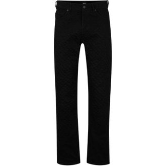 HUGO BOSS Herenjeans van denim met geometrisch patroon, 5 zakken en rechte pijpen (Zwart)
