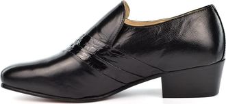Generic Mens Cuban Heel Shoes - Leather High Heel Formal Slip-On Block Heels - Black, Size 11 UK