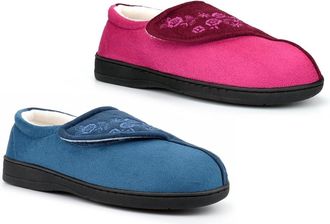 Generic Womens Wide Slippers Womens Touch Fastening Slippers Size 5 Wide Slipper Size 6 Touch Fastening Slipper Memory Foam Sizes 4-7 Blue/Fuchsia 5 UK