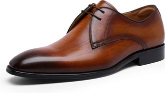 Generic Oxford Shoes for Men Lace Up Derby Shoes Square Toe Cowhide Anti-Slip Rubber Sole Low Top Block Heel Business(Brown,8.5 UK)