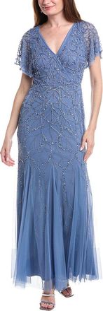 Adrianna Papell Bead Mesh Surplice Maxi Dress
