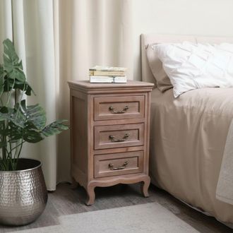 Melody Maison Solid Wood 3 Drawer Bedside Table - Hessian Range in Brown