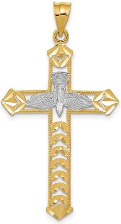 Diamond2Deal 14k Yellow Gold Rhodium Polished Diamond-Cut Dove Cross Pendant