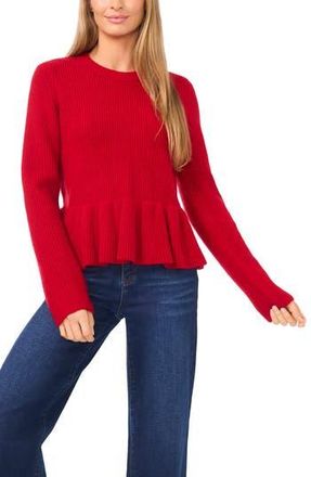 CeCe by Cynthia Steffe Rib Peplum Sweater in Lipstick Pop at Nordstrom Rack, Size Xx-Large