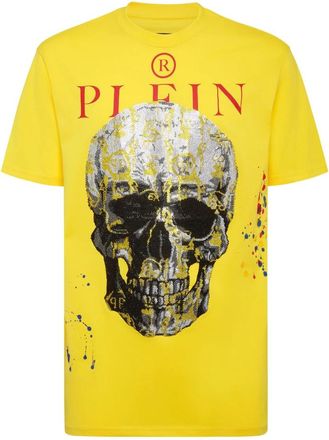 Philipp Plein T-shirt Ronde Hals SS met Kristallen - Heren - T-shirts - Geel - XL - Katoen - Tops