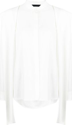 Juun.J drape-detail long-sleeve shirt - women - Polyester/Polyester - 38 - White
