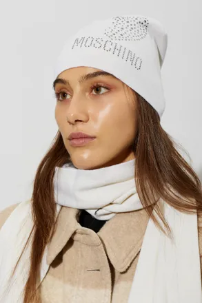 Moschino Wool Beanie With Shimmering Sequins, Unisex, Cream