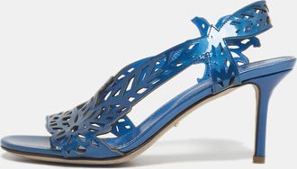 Sergio Rossi Blue Laser Cut Leather Slingback Sandals